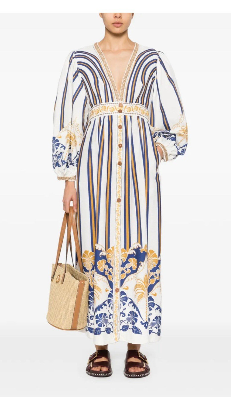 FARM Rio Pineapple Deco Maxi Dress Puff Sleeve Size Medium